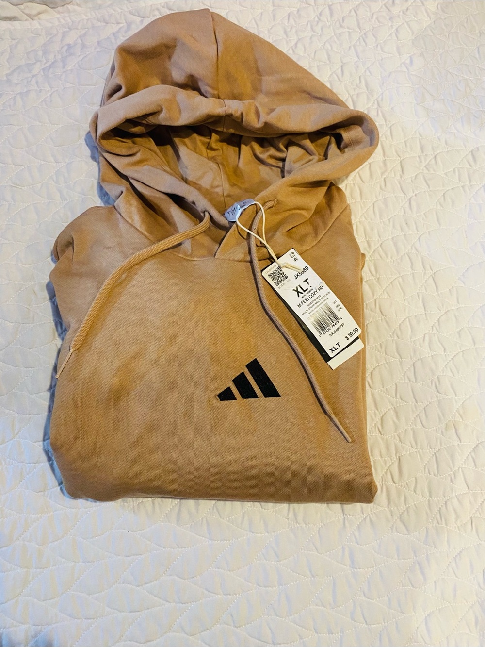 adidas Tan Hoodie with Black Logo and Drawstring